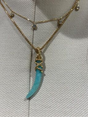 David Yurman Gold Necklace with Turquoise Horn Pendant